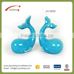 Home Decor Glazing Ceramic Blue Dolphin Garden Ornaments thumbnail-1