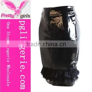 Leather Look Mini Skirt 2016 Women Fashion Pencil Mini Skirt Mature Woman Leather Skirt With Lace thumbnail-2
