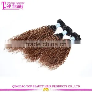 Qingdao Top Quality Raw Indian Hair Weave 100% Unprocessed Afro Kinky Curly Virgin Hair Ombre Weave Extension thumbnail-1