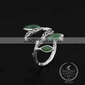 925 Sterling Solid Silver Leaf Branch Aventurine Adjustable Ring Fashion Women Jewelry 6260548 thumbnail-1