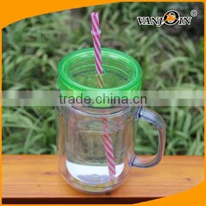 Custom Plastic Mason Jars Bottles With Straw and Handle thumbnail-5