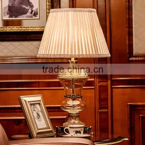 Vase Design Crystal Body Metal Bottom Table Lamp With Lampshade thumbnail-1