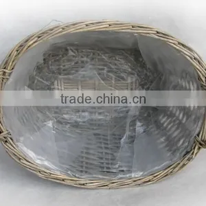 100%Handmade Plastic Lined Grey Wicker Baskets for Plants Wicker Flower Plant Pot thumbnail-2