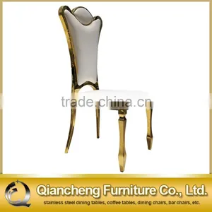 Classical White High Back Wedding Chair With Golden Stainless Steel thumbnail-3