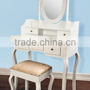 Wood French Style Wooden Dresser / Bedroom Dressing Table With Mirror nd Stool / Make-up Table With Mirror and Stool thumbnail-1