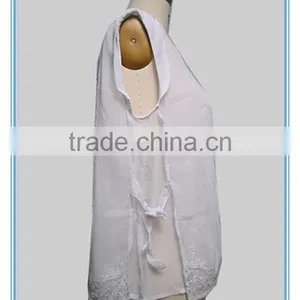 White Chiffon Embroidery Design Casual Blouse For Fat Woman Clothing thumbnail-4