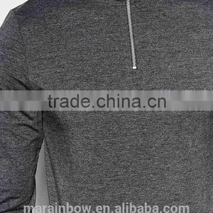 High Quality Mens 1/4 Zipper Long Sleeve T-Shirt Grey Plain Muscle Fit Gym T Shirt Sports Wear OEM thumbnail-3