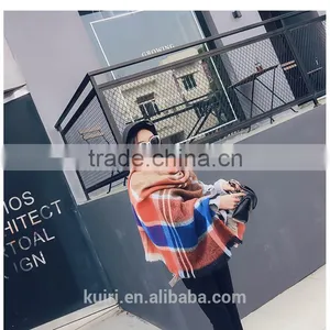 Striped Waterfall Wrap Female Cape Pashmina Printed Oversized Cashmere Shawl Famous Brand Women Winter Poncho thumbnail-6