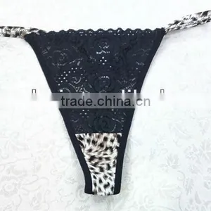 Women Sexy Black Lace and Fancy Leopard Printing Transparent g String Panty thumbnail-1