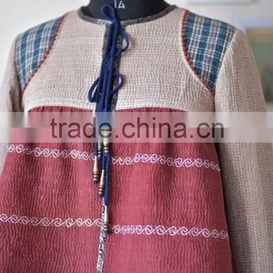 Vintage Kantha Kediyu Style Jacket in Beautiful Vintage Colors ~ Large thumbnail-5