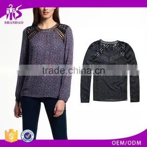 2017 Guangdong Shandao Manufacturer High Fashion Women Autumn Printed Long Sleeve Round Neck Chiffon Designer Casual Tops thumbnail-1