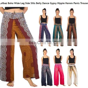 Lofbaz Boho Wide Leg Side Slits Belly Dance Gypsy Hippie Harem Pants Trousers thumbnail-1