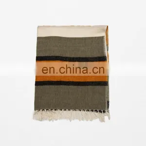The New Green Orange Wide Striped Scarf In Winter thumbnail-3