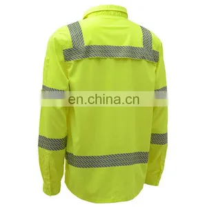 100% Cotton Mens Button Down Collar Business Fit Work Cargo Shirt With Reflective Bands thumbnail-5