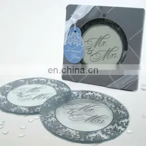 Mr and Mrs Round Glass Photo Coaster for Wedding Decoration Favors thumbnail-1