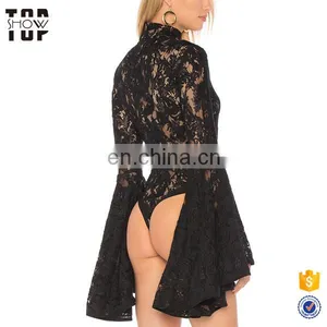 Oem Product One Piece Bodysuit Women Cotton Mesh Trim Lace Bodysuit Tops thumbnail-3