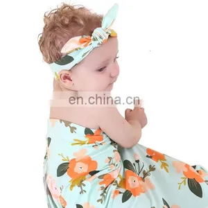 Newborn Baby Swaddle Receiving Blanket With a Matching Headband Set thumbnail-4