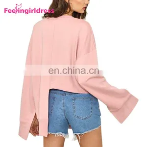 Low Moq Fashion Long Sleeve Women Solid Blank Crew Neck Plain Sweatshirt thumbnail-3