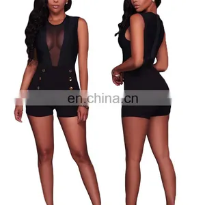 2017 Fashion Ladies Deep V Neck Transparent Sexy One Piece Bandage Women Jumpsuits thumbnail-1