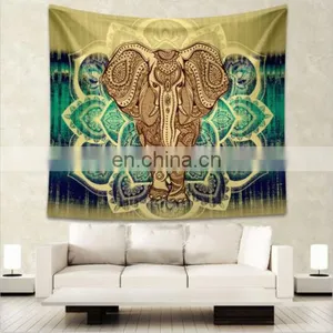 High Quality Cheap Price Indian Printed Bed Cover Throw Hippie Bohemian Bedspreads Green Color Elephant Tapestry thumbnail-1