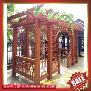 Prefabricated Outdoor Garden Wood Look Style Alu Aluminium Alu Aluminum Metal Gazebo Grape Trellis Pergola Vine Grids Shelter Kits thumbnail-3