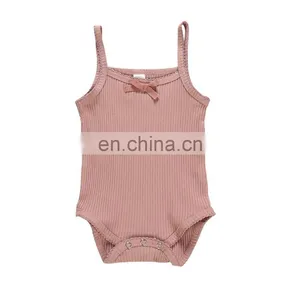 Infants & Toddler Solid Color Spring Autumn Lace Edge Slip Knitted Cotton Romper thumbnail-1