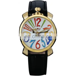 Winner U8060 Watches Women Gold Bezel Rainbow Color Numeral Dial Automatic Mechanical Wrist Watches Leather Strap Ladies Watch thumbnail-1