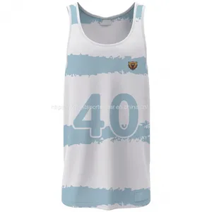 White and Blue Sublimated Basketball Top With 100 Polyester thumbnail-1