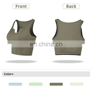 V Neck Semi Fixed Cups Ribbed Yoga Tank Tops High Support Oem Sports Bras For Gym Active Wear thumbnail-5