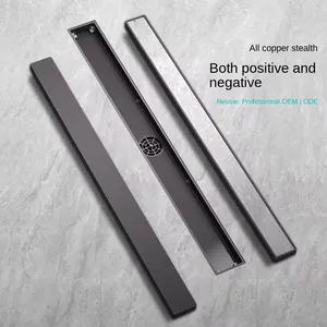 Nixi Customized 5.8cm Linear Brass Rectangular Outdoor Bathroom Floor Drain Modern Design Style Invisible Tile Deodorizing thumbnail-3