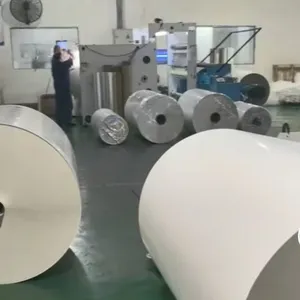 Best Seller 80gsm Semi Gloss Coated Paper Jumbo Roll Hot Melt Adhesive Glassine Liner For Barcode Food Commodity Label Raw Material thumbnail-4