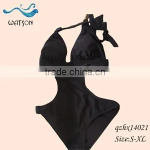 Solid Black One Piece Micro Cut Bathing Suit thumbnail-1
