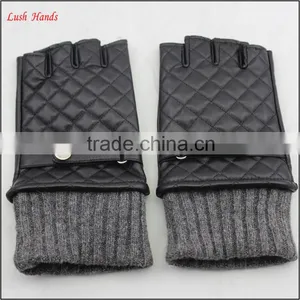 Ladies Half Finger Leather Driving Gloves Knitted Cuff Leather Glove thumbnail-2