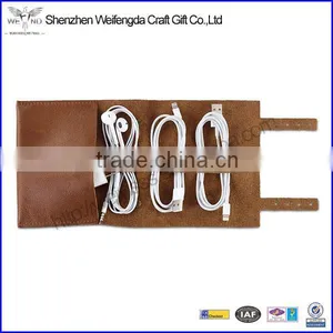 Factory Hot Sale High Quality New Brown Leather Earbud Holder Case thumbnail-1