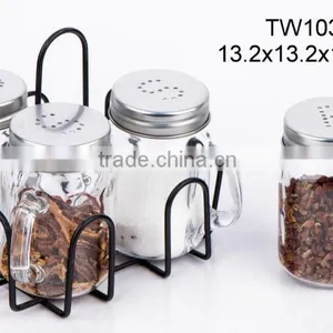 TW1037 4pcs Glass Spice Jar With Metal Rack thumbnail-2