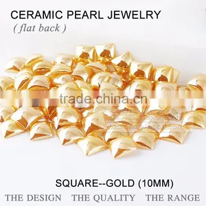 Ceramics Pearl 10*10mm Square Flat Back Ceramic Rhinestone Gold Color thumbnail-1