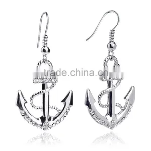 Long Earings 18k White Gold Plated Silver Color Austrian Crystal Rhinestone Dangle Anchor Earring thumbnail-1