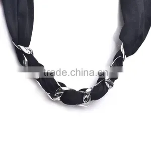 Plain Silk Scarves With Silver Metal Ornaments thumbnail-3