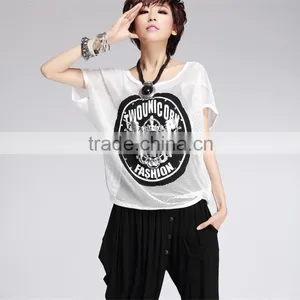 Fashion Womens Mesh Loose Blouse Tops Delicate Print Short Sleeve Summer Tee Shirts Tshirts thumbnail-5