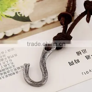 Vintage Real Cow Leather Fish Hook Pendant Bown Genuine Cowhide Necklace for Men thumbnail-3