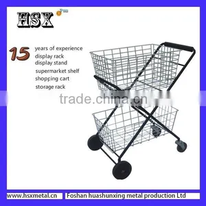 Foldable Spray Tennis / Supermarket Metal 2 Baskets Shopping Trolley thumbnail-1
