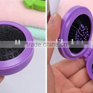 Yiwu Wholesale High Quality Mini Round Shape Folding ABS Head Massage Comb With Mirrow thumbnail-2
