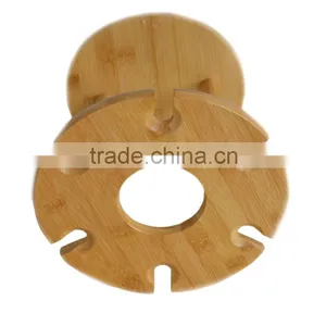 Rotating Bottom Bamboo Table Standing Wine Holder With 6 PCS Glasses thumbnail-5