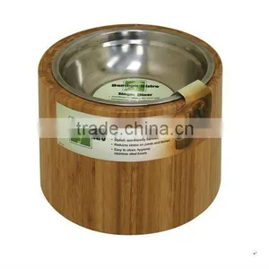 Bamboo Round Pet Bowl With Stainless Steel Bowl thumbnail-1