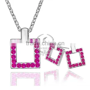 18KRG Platinum Plated Rhinestone Crystal Purple Square Pendant Charm DIY Supplies Earrings and Necklace Jewelry Set PS189 thumbnail-1
