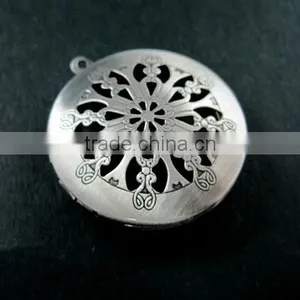 33MM Vintage Style Antiqued Silver Flower Engraved Filigree Round Photo Locket Pendants DIY Supplies 1113015 thumbnail-2