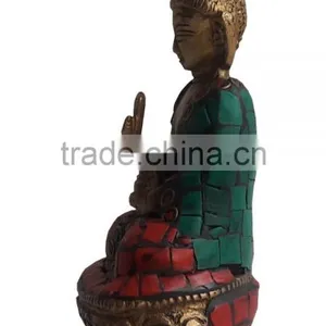 Brass Buddha Statue With Stone Finish thumbnail-3