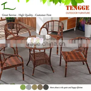 3 Pieces Wicker Outdoor Furniture Set Patio Furniture Table Chair Set thumbnail-2