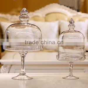Large Hand Blown Home or Wedding Table Centerpieces Bell Glass Jars With Long Stem for Food Store thumbnail-1