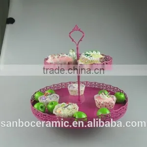 Factory Direct Price Two Tier Crystal Cake Stand Round Shape Metal Cake Stand thumbnail-1